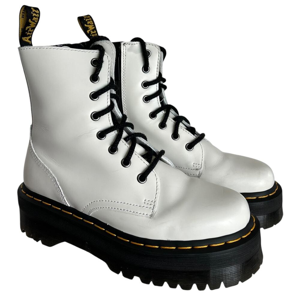 Dr. Martens Jadon White Leather Platform 8-Eye Boots Men US 6/Women 7